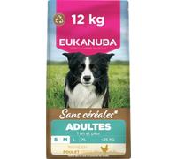 Eukanuba Croquettes Premium sans Céréales pour Chien Adulte de Grande Race - Riche en Poulet - Hypoallergénique - Glucosamine Calcium - Sac de 12 kg
