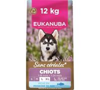 Eukanuba Croquettes Premium sans Céréales pour Chiots de Grandes Races - Riche en Poissons de l’océan - Hypoallergénique - DHA, Calcium - Sac de 12 kg