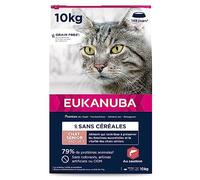 EUKANUBA Grain Free Croquettes pour Chat Senior - Riche en saumon - Apport en L-carnitine - Enrichie en taurine, Sans OGM, colorants, arômes artificiels - 10 kg
