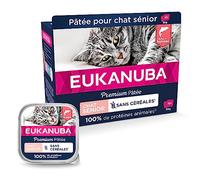 EUKANUBA Grain Free pour Chat Senior - Pâtée Premium SANS CEREALES - Sans gluten - Faible teneur en graisses - Riche en Saumon et enrichie en Taurine - 12 barquettes aluminium de 85 g