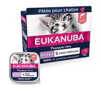 EUKANUBA Grain Free pour Chaton - Pâtée Premium SANS CEREALES - Sans gluten - Faible teneur en graisses - Riche en Saumon et enrichie en Taurine - 12 barquettes aluminium de 85 g