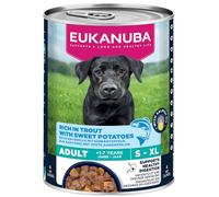 EUKANUBA Life Care Aliment Humide Chien Adulte 1 à 7 Ans Toutes Races, Pâtée Riche en Truite & Patates Douces, Oméga-3, Calcium, Prébiotiques MOS, sans OGM Colorants Conservateurs, 6 boîtes de 400g
