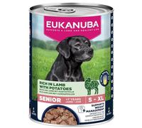 EUKANUBA Life Care Aliment Humide Chien Senior 7 Ans + Toutes Races, Pâtée Riche en Agneau & Pommes de Terre, Oméga-3, L-Carnitine, Prébiotiques, sans OGM Colorants Conservateurs, 6 boîtes de 400g