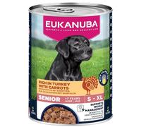 EUKANUBA Life Care Aliment Humide Chien Senior 7 Ans + Toutes Races, Pâtée Riche en Poulet, Dinde & Carottes, Oméga-3, L-Carnitine, Prébiotiques, sans OGM Colorants Conservateurs, 6 boîtes de 400g