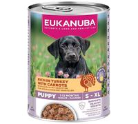 EUKANUBA Life Care Aliment Humide pour Chiot 1 à 12 Mois Toutes Races, Pâtée Riche en Dinde & Carottes, Oméga-3, Calcium, Prébiotiques MOS, sans OGM Colorants Conservateurs, 6 boîtes de 400g