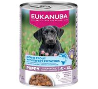 EUKANUBA Life Care Aliment Humide pour Chiot 1 à 12 Mois Toutes Races, Pâtée Riche en Truite & Patates Douces, Oméga-3, Calcium, Prébiotiques MOS, sans OGM Colorants Conservateurs, 6 boîtes de 400g
