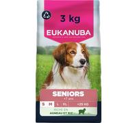 EUKANUBA Life Care Croquettes Chien Senior Petite Moyenne Races, Riche en Agneau & Riz, Glucosamine, Oméga 3&6, FOS, sans colorants, arômes artificiels ni OGM - 3 kg