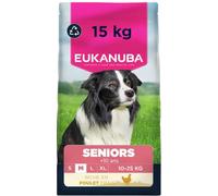 EUKANUBA Life Care Croquettes Chien Senior Race Moyenne 10 Ans et Plus, Riche en Poulet Frais, Glucosamine, chondroïtine, L-carnitine, prébiotiques, sans colorants, arômes artificiels ni OGM - 15 kg
