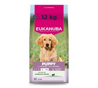 EUKANUBA Life Care Croquettes Chiot/Junior Grande Race 1 à 18 mois, Race Géante 1 à 24 mois, Riche en Agneau & Riz, DHA, Calcium, Oméga 3&6, FOS, MOS, Sans colorants, arômes artificiels ni OGM - 12 kg