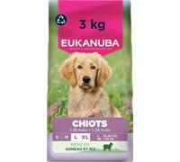 EUKANUBA Life Care Croquettes Chiots & Junior Grande Race 1 à 18 mois, Races Géantes 24 mois, Riche en Agneau & Riz, DHA, Calcium, Oméga 3&6, FOS, MOS, Sans colorants, arômes artificiels ni OGM - 3 kg