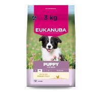 EUKANUBA Life Care Croquettes Chiots Moyenne Race 1à 12 Mois, Riche en Poulet Frais, Croissance optimale - DHA, Calcium, Oméga 3&6, prébiotiques FOS, sans colorants, arômes artificiels ni OGM - 3 kg