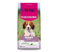 EUKANUBA Life Care Croquettes Chiots Petite Moyenne Races 1à 12 Mois, Riche en Agneau & Riz, Croissance optimale - DHA, Calcium, Oméga 3&6, FOS, MOS, sans colorants, arômes artificiels ni OGM - 12 kg