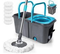 Eukue Balai Serpillère Essoreur avec Seau, Serpillière Rotatif 360° avec 6 Coussinets, 2 en 1 Amovible Seau avec Serpillère, Grand Seau Serpillere de Mains Libre pour Nettoyage Sols(Bleu)