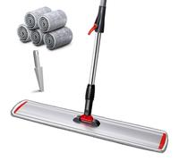 Eukue Balai Serpillère Professionnel, 60cm Largeur Balais à Plat Serpillere en Microfibre avec 5 Tampons,Grande Serpillere de Rotation à 360°pour Maison Cuisine- Envoyer Le grattoir de Nettoyage