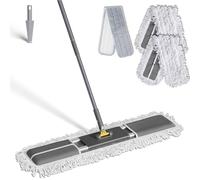 Eukue Balai Serpillère Professionnel, 90cm Grande Serpillère en Microfibre avec 3 Tampons, Balais à Plat Serpillere Coton avec Manche INOX, Balais Nettoyer Sol pour Bureau, Garage, Entrepôt
