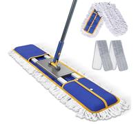 Eukue Balai Serpillère Professionnel, 90cm Grande Serpillère en Microfibre avec 3 Tampons, Balais à Plat Serpillere Coton avec Manche INOX, Balais Nettoyer Sol pour Bureau, Garage, Entrepôt-Bleu