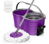 Eukue Seau Essoreur à Pédale et Balai à Franges, Balai Serpillière en Microfibre avec Manche Télescopique, Serpillère et Seau Essoreur, 2en1 Sceau Menage Essoreur pour Nettoyage sols-Violet