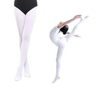 EULANT Collant de Danse Classique Fille,90D Collant de Ballet Enfant,Opaques Collants Danse Classique pour Femmes,Blanc & Abricot
