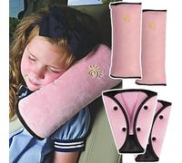EULAPGOE 4 pièces de coussinets de ceinture de sécurité pour enfants, 2 Ceinture de siège de voiture amovible Pillow 2 coussinets de ceinture de sécurité Coussinets(Rose)