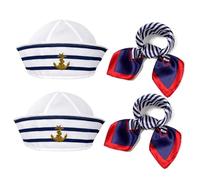 EULAPGOE 4 Pièces Rayures Casquette De Marin Et éCharpe Ensemble, Casquette De Marin Capitaine Chapeau De Marine Bleu avec des Chapeaux De Voile Blanche