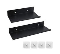 EULAPGOE Étagère Murale en Métal Noir, Tablette Flottante Noire-2 Pièces, Étagère Murale Salle de Bain, Étagères Flottantes en Acier pour la Cuisine, Le Salon, la Chambre et Le Bureau (20 Cm)