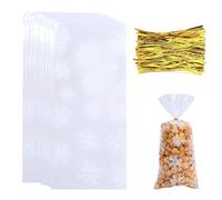 EULAPGOE Sachet Bonbon Noël 50 pièces Transparent 27x13 cm avec Design Flocon, Sac Cadeau fête Hiver friandises Biscuits chocolats Emballage Alimentaire