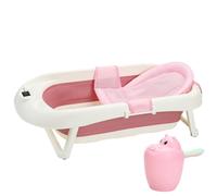Eulenke Baignoire pour bébé de 0 à 6 ans, pliable, pieds antidérapants, thermomètre intégré et gobelet de lavage des cheveux, 50 l, rose