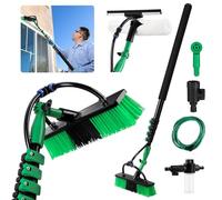 Eulenke Brosse télescopique de 3,6 m avec raccord d'eau, brosse de lavage télescopique, brosse de lavage avec manche télescopique en aluminium, toit de terrasse, nettoyage des fenêtres et des