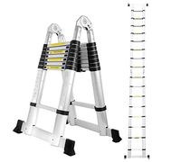 Eulenke échelle télescopique 5m (2,5m+2,5m) 8+8 Echelons Polyvalente échelles en Aluminium échelle de Toit Charge Maximale: 150 kg Échelle Extensible Échelle Polyvalente echelle Pliante