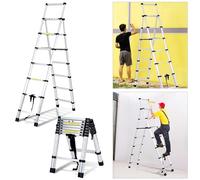 Eulenke Échelle télescopique en Aluminium 2,0 m + 2,3 m, Multifonction echelle Pliante Haute sécurité Échelle Extensible Antidérapante Charge maximale : 150 kg, échelle de Toit Grande applicabilité