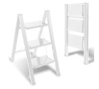 Eulenke Escabeau à 3 marches pliable en aluminium - Échelle sur pied légère - Portable - Large pédale antidérapante - Pour ménage, bureau, cuisine - Charge maximale : 150 kg - Blanc