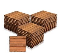 Eulenke Lot de 33 dalles en bois de 3 m² - 30 x 30 cm - Pour sol de balcon - Résistant aux intempéries - 6 lattes en bois d'acacia - Pour terrasses, balcons, jardins