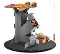 Eulenke Poêle à fusée avec plaque de cuisson et crochet de feu, système d'emboîtement Rocket Stove en acier de 3 mm d'épaisseur, poêle à fusée, poêle à bois, réchaud de camping, poêle à canon pour