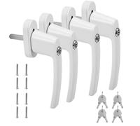 Eulenke - Poignée de Sécurité Verrouillable pour Fenêtre - Pack de 4 Blancs avec 8 Clés et Vis - Serrure pour Fenêtres en Aluminium avec Tige de 35 mm