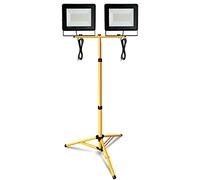 Eulenke Projecteur de Chantier LED Télescopique, 2x100W 8500LM Blanc Froid avec Trépied Télescopique Réglable, Étanche IP66 pour l'intérieur et l'extérieur Chantier (Câble 1M, Sans prise)