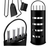 Eulenke Serviteur de cheminée 5pcs Ensemble outils de cheminée acier forgé Support d'outils Pince à feu Pelle Brosse