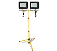 Eulenke Spot LED de chantier avec trépied 2 x 50 W blanc chaud IP66 étanche 3000 K 4250 lm lampe de construction intérieure et extérieure réglable en hauteur (avec câble de 1 m pas de connecteur)
