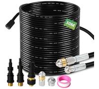 Eulenke Tuyau de nettoyage de canalisations 30 m - 2 buses rigides et rotatives - 3 adaptateurs - Compatible avec Kärcher K2 - K7, LAVOR, Parkside, Bosch, Kit de nettoyage de tuyaux de qualité