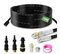 Eulenke Tuyau de nettoyage de tuyaux, 10 m, 2 buses rigides et rotatives, 3 adaptateurs, compatible avec Kärcher K2 - K7, LAVOR, Parkside, Bosch, Kit de nettoyage de tuyaux de qualité supérieure pour