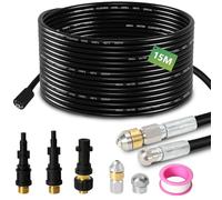 Eulenke Tuyau de nettoyage de tuyaux, 15 m, 2 buses rigides et rotatives, 3 adaptateurs, compatible avec Kärcher K2 - K7, LAVOR, Parkside, Bosch, Kit de nettoyage de tuyaux de qualité supérieure pour