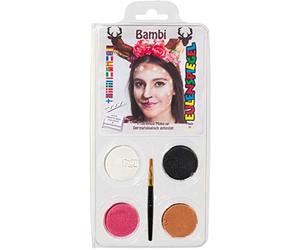 Eulenspiegel 203309 - Kit de maquillage Bambi, 4 couleurs, 1 pinceau, 1 notice, pour env. 40 masques, couleurs de maquillage, carnaval, fête à thème