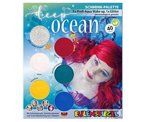 Eulenspiegel 207017 - Palette de maquillage Deep Ocean, instructions pour 5 masques marins, maquillage pour enfants, maquillage de carnaval