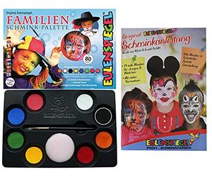 Eulenspiegel 208014 - Palette de maquillage familiale, 8 couleurs aquatiques professionnelles, 1 éponge, 1 pinceau, 1 guide de maquillage