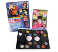 Eulenspiegel 212011 - Palette de maquillage professionnelle, 12 couleurs aquatiques professionnelles, 2 éponges, 2 pinceaux, 3 paillettes, 1 éponge à barbe, 1 guide de maquillage
