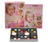 Eulenspiegel 212073 - Palette de maquillage Hello Princess, 10 couleurs aquatiques professionnelles, 4 split cakes, 2 paillettes, 2 éponges, 2 pinceaux, 1 mode d'emploi