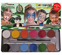 Eulenspiegel 212226 - Palette métallique Carnaval des animaux, 12 couleurs de maquillage aqua professionnel, 2 pinceaux professionnels, 3 tampons éponges
