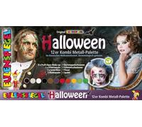 Eulenspiegel 212301 - Palette de maquillage Halloween, 9 couleurs de maquillage aquatique professionnel, capsules de sang, faux sang, cire à effets, 3 éponges, pinceau, spatule