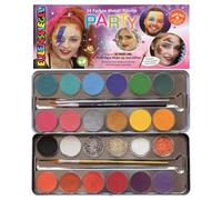 Eulenspiegel 224212 - Palette de maquillage Party, 24 couleurs, 3 pinceaux, kit de maquillage vegan, maquillage pour enfants, carnaval [Exclusivité Amazon]