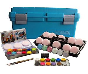 Eulenspiegel 299548 - Coffret de maquillage débutant, 24 couleurs aquatiques professionnelles, 6 paillettes, 10 éponges, 1 éponge à barbe, 3 pinceaux
