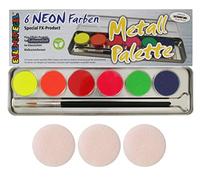 Eulenspiegel 423004 - Palette de couleurs néon, 6 x 3,5 ml de couleurs UV, 1 pinceau, kit de maquillage, carnaval, fête à thème